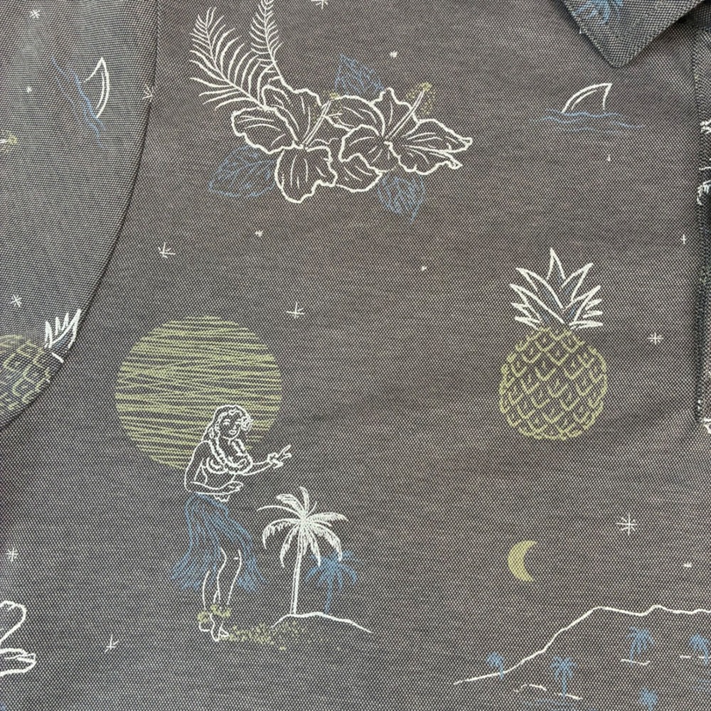 Travis Mathew Polo Shirt Mens XXL Gray Tropical Hula‎ Pineapple Aloha Golf Top - Picture 4 of 8